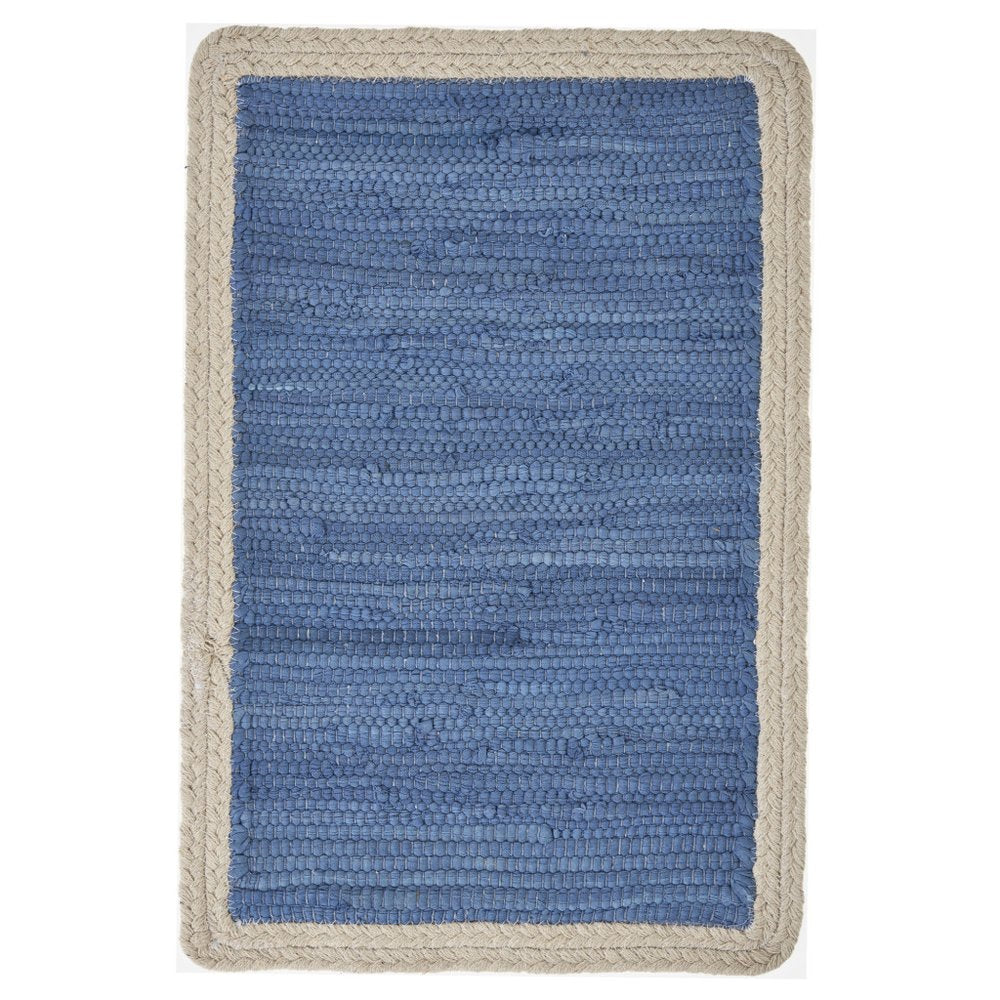 19" Set of Four Blue And Natural Solid With Border Cotton Placemats HomeRoots