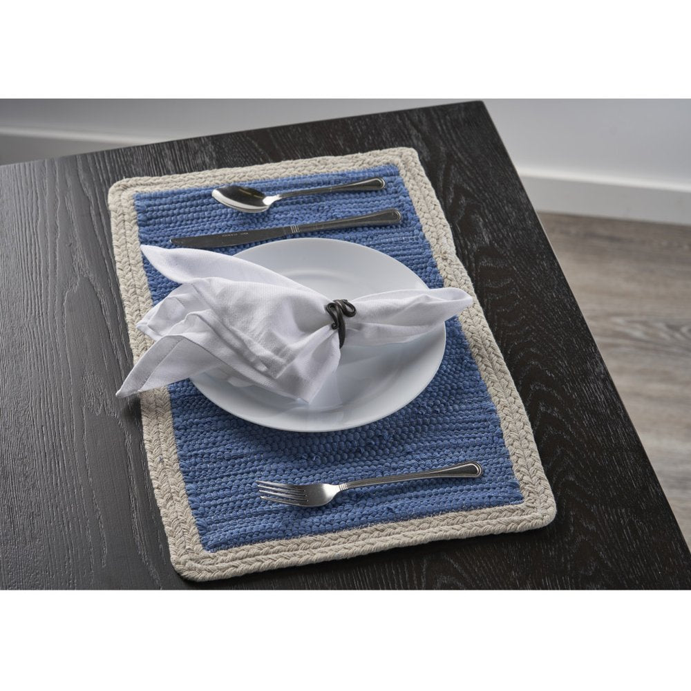 19" Set of Four Blue And Natural Solid With Border Cotton Placemats HomeRoots