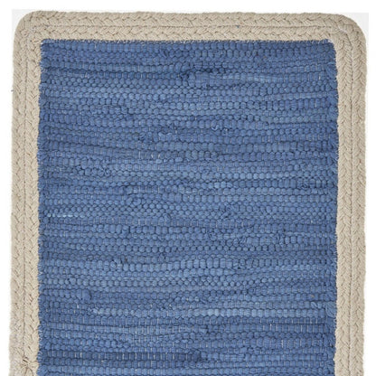 19" Set of Four Blue And Natural Solid With Border Cotton Placemats HomeRoots