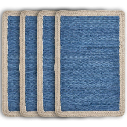 19" Set of Four Blue And Natural Solid With Border Cotton Placemats HomeRoots