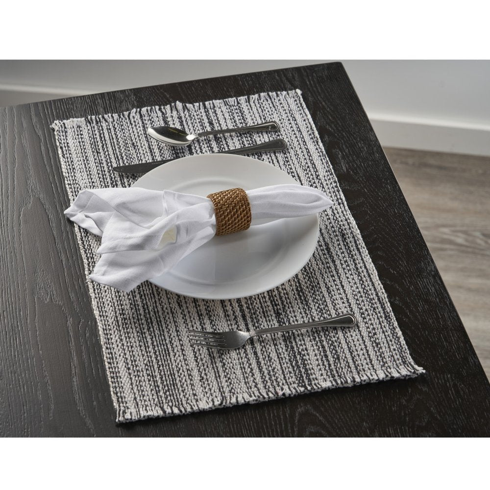 19" Set of Four Black And White Striped Cotton Placemats HomeRoots