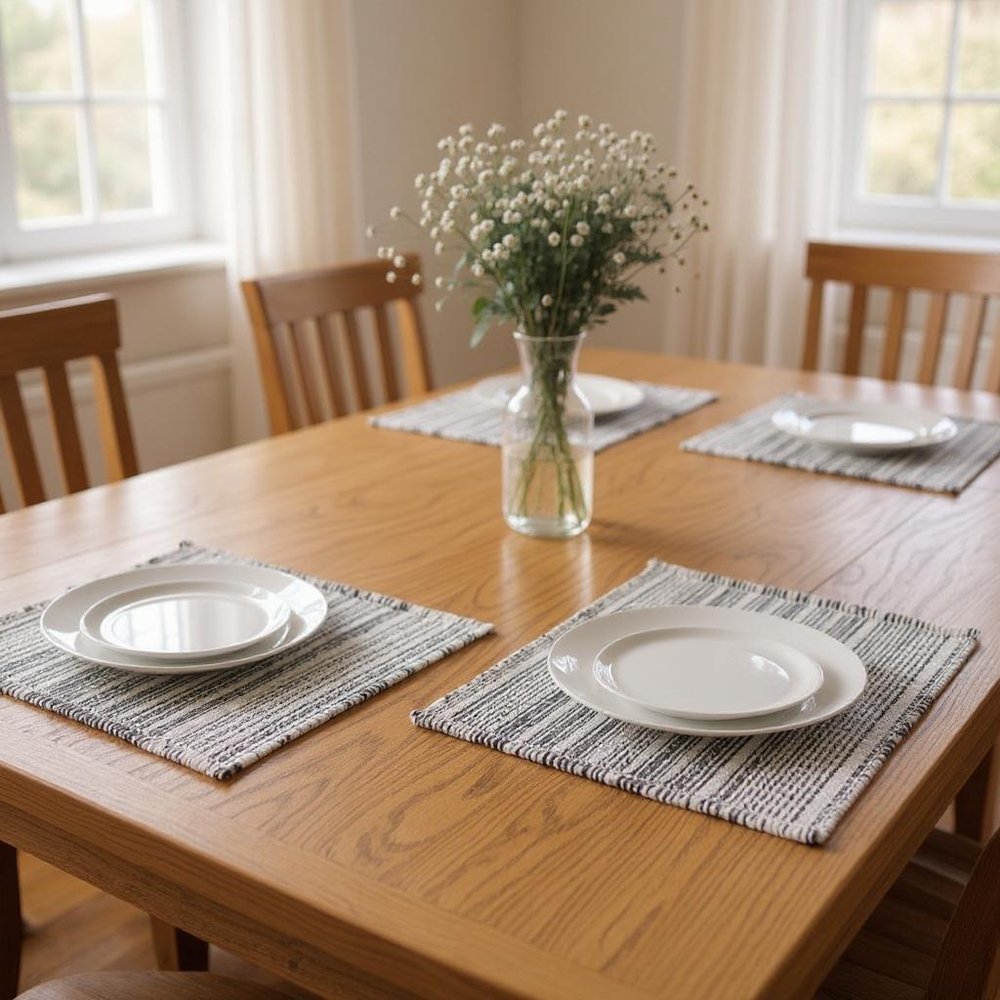 19" Set of Four Black And White Striped Cotton Placemats HomeRoots