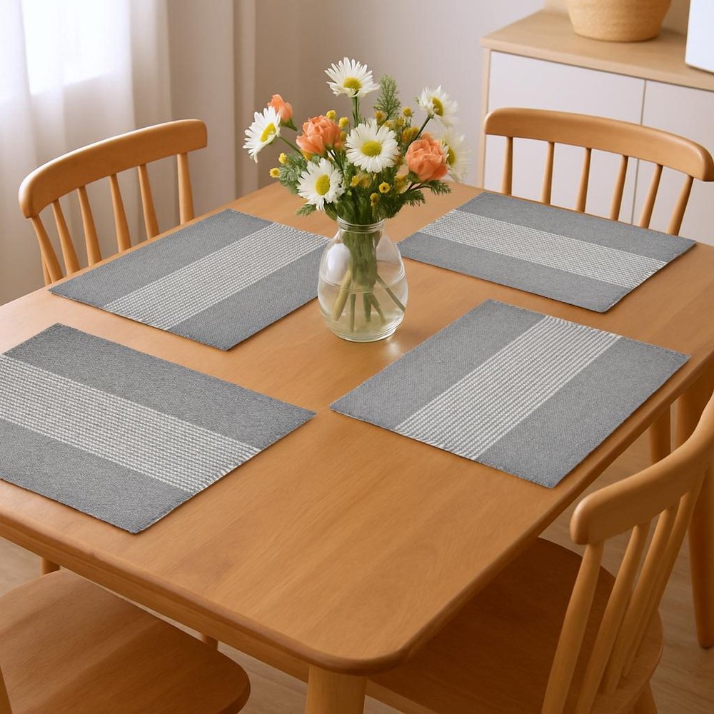 19" Set of Four Gray And White Striped Cotton Placemats HomeRoots