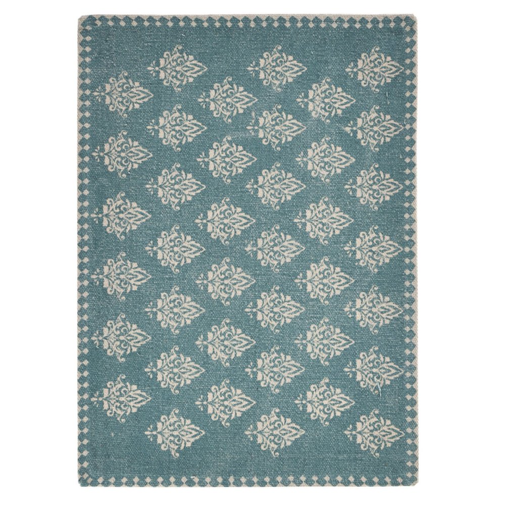 19" Set of Four Cream And Turquoise Damask Cotton Placemats HomeRoots