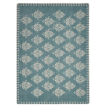 19" Set of Four Cream And Turquoise Damask Cotton Placemats HomeRoots