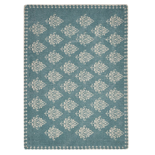 19" Set of Four Cream And Turquoise Damask Cotton Placemats HomeRoots