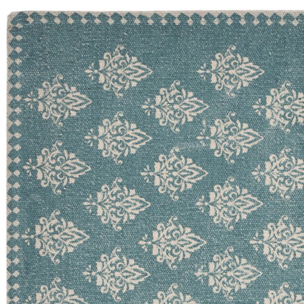 19" Set of Four Cream And Turquoise Damask Cotton Placemats HomeRoots
