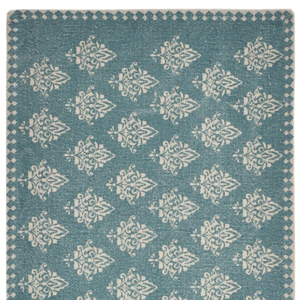 19" Set of Four Cream And Turquoise Damask Cotton Placemats HomeRoots