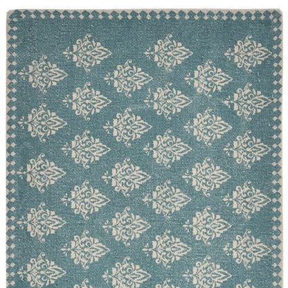 19" Set of Four Cream And Turquoise Damask Cotton Placemats HomeRoots