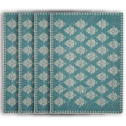 19" Set of Four Cream And Turquoise Damask Cotton Placemats HomeRoots