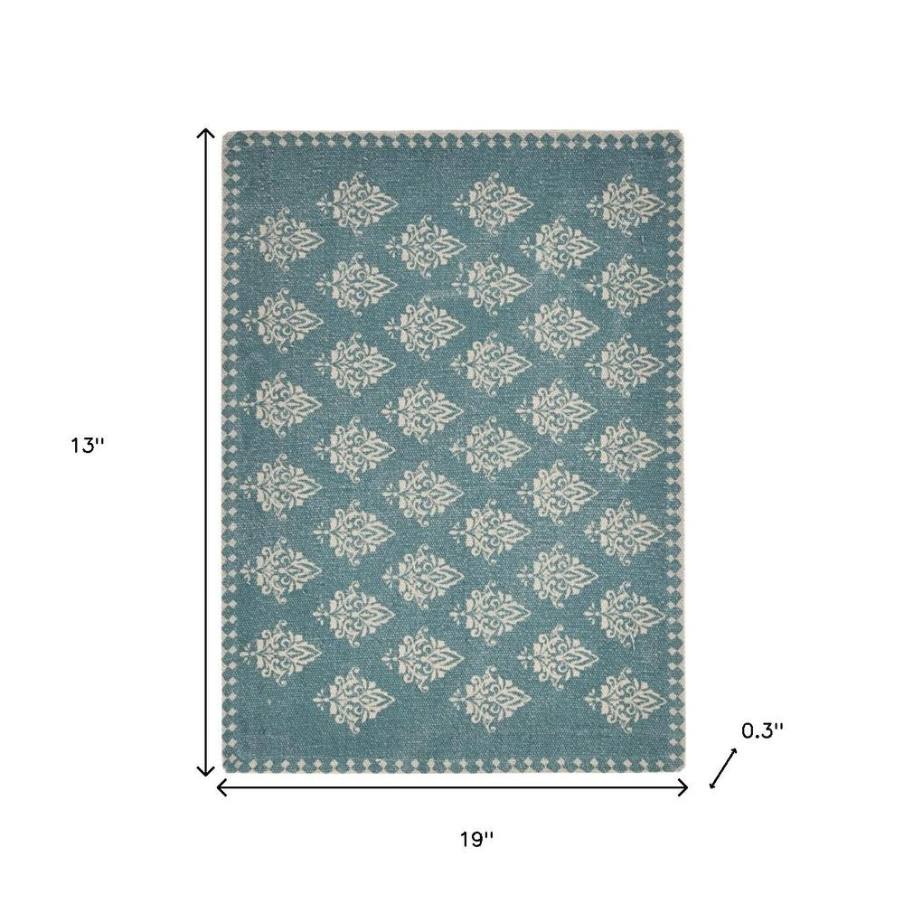 19" Set of Four Cream And Turquoise Damask Cotton Placemats HomeRoots