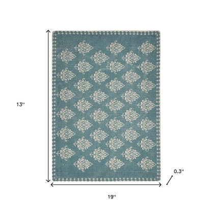 19" Set of Four Cream And Turquoise Damask Cotton Placemats HomeRoots