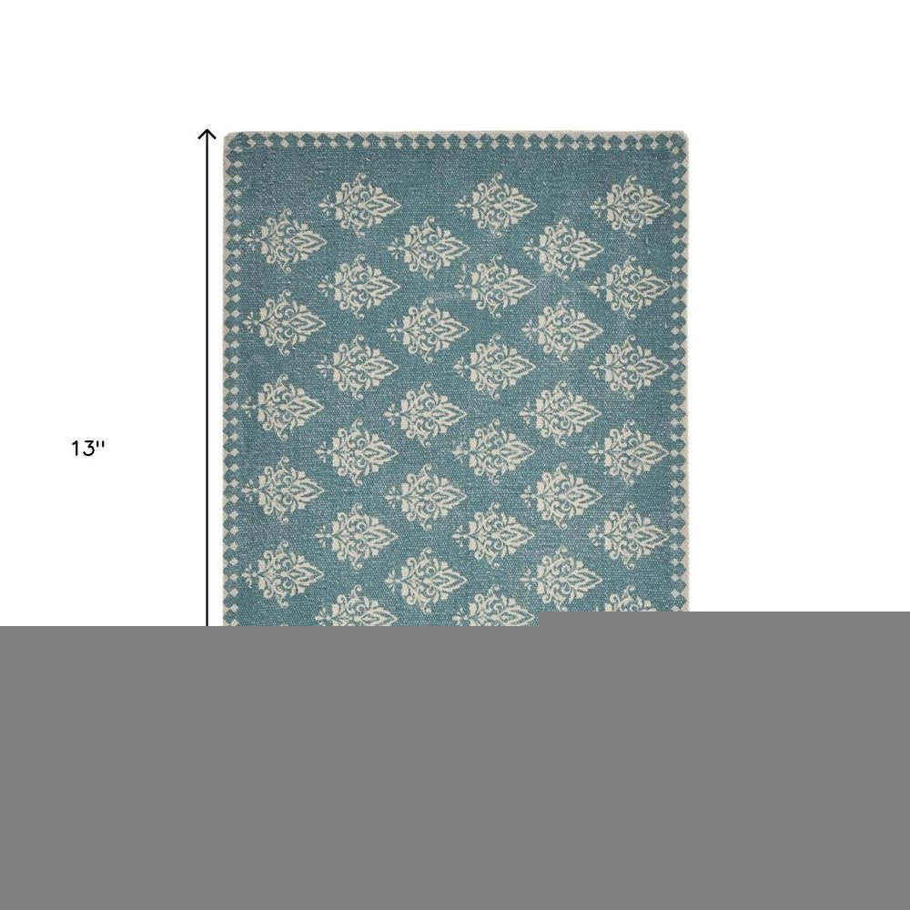 19" Set of Four Cream And Turquoise Damask Cotton Placemats HomeRoots