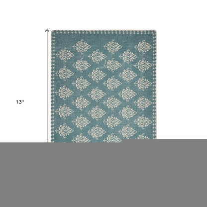 19" Set of Four Cream And Turquoise Damask Cotton Placemats HomeRoots