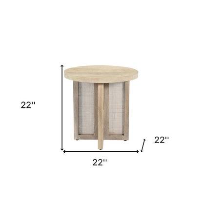 22" Natural Solid Wood And Rattan Round End Table HomeRoots