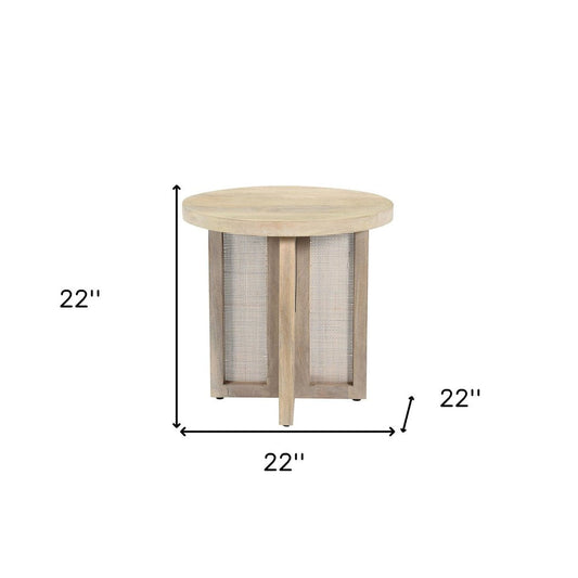 22" Natural Solid Wood And Rattan Round End Table HomeRoots