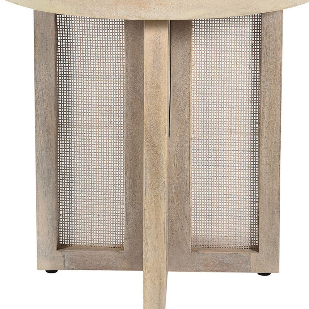 22" Natural Solid Wood And Rattan Round End Table HomeRoots