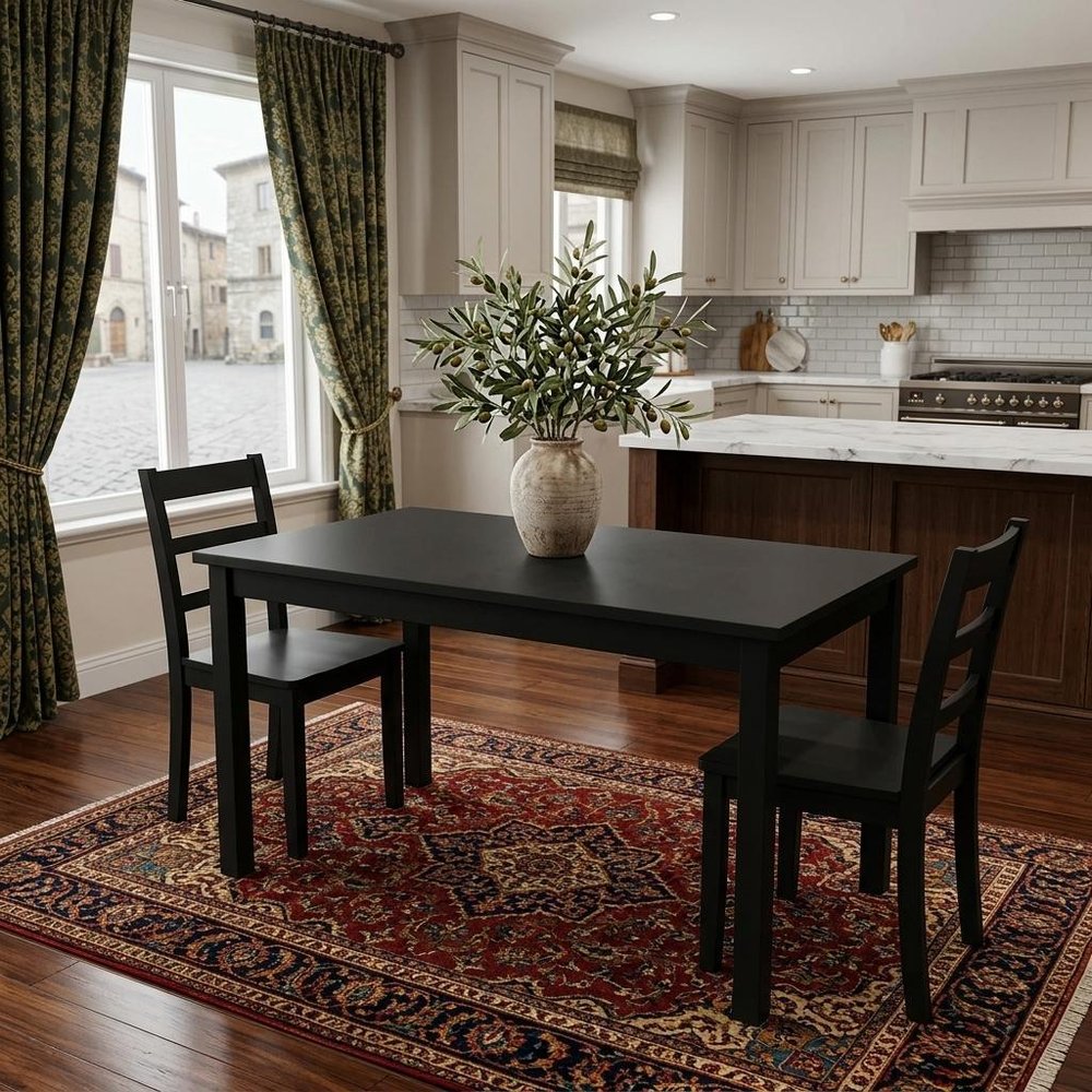 60" Black Solid Wood Dining Table HomeRoots
