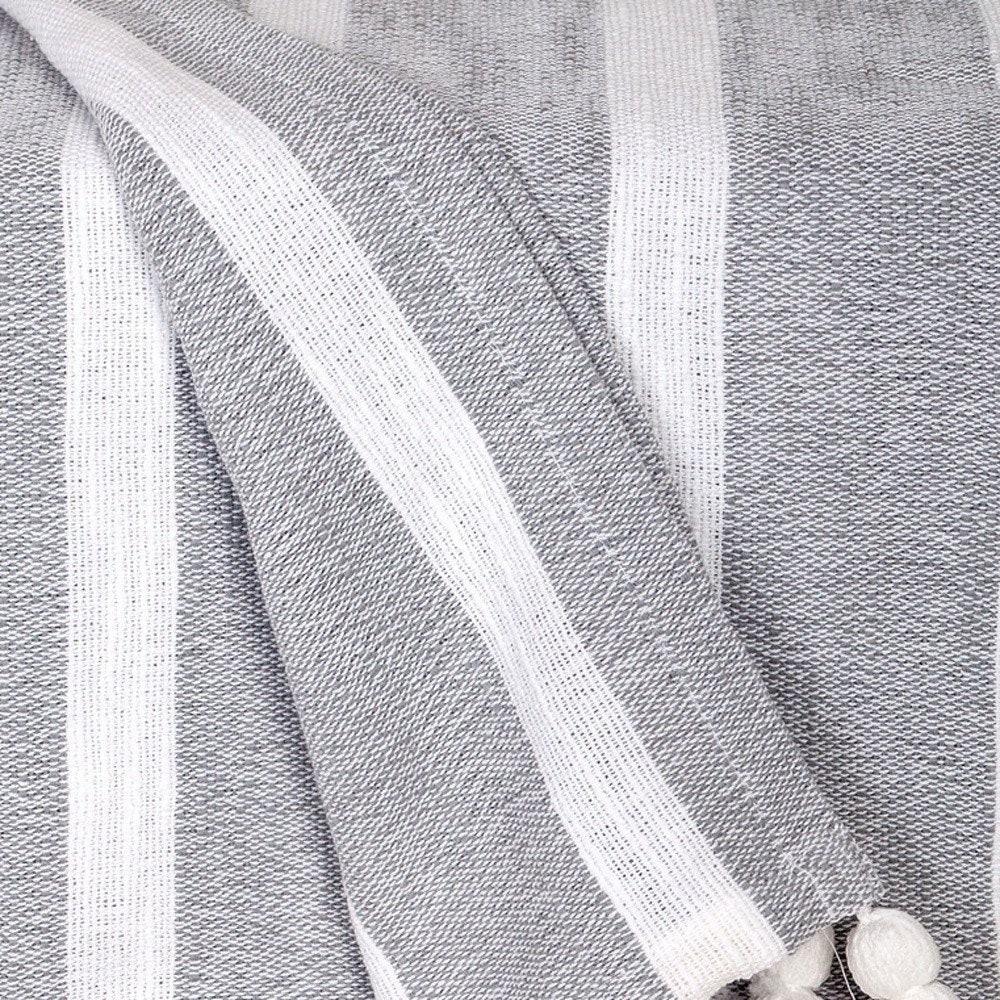 50" X 60" Gray and White Woven Cotton Striped Throw Blanket with Tassels HomeRoots