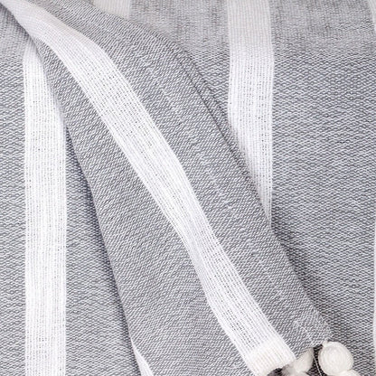 50" X 60" Gray and White Woven Cotton Striped Throw Blanket with Tassels HomeRoots