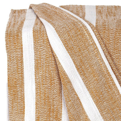 50" X 60" Gold and Ivory Woven Cotton Striped Throw Blanket with Tassels HomeRoots