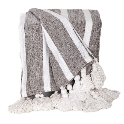 50" X 60" Charcoal Woven Cotton Striped Throw Blanket with Tassels HomeRoots