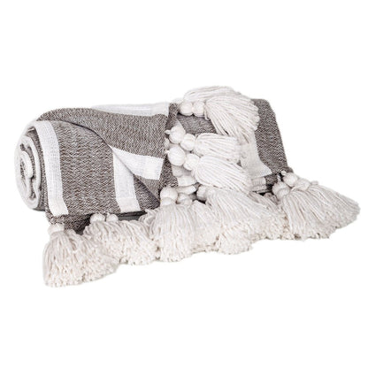 50" X 60" Charcoal Woven Cotton Striped Throw Blanket with Tassels HomeRoots