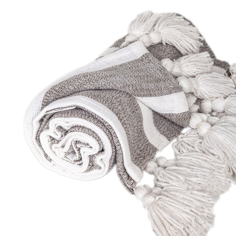 50" X 60" Charcoal Woven Cotton Striped Throw Blanket with Tassels HomeRoots