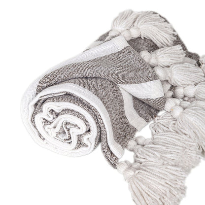 50" X 60" Charcoal Woven Cotton Striped Throw Blanket with Tassels HomeRoots
