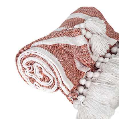 50" X 60" Rust Woven Cotton Striped Throw Blanket with Tassels HomeRoots