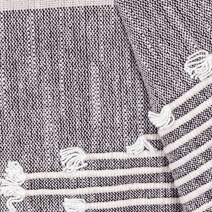 50" X 60" Gray Woven Cotton Striped Throw Blanket with Tassels and Embroidery HomeRoots