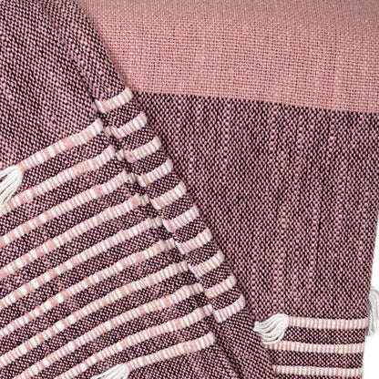 50" X 60" Pink Woven Cotton Striped Throw Blanket with Tassels and Embroidery HomeRoots