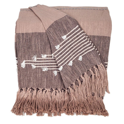 50" X 60" Taupe and Gray Woven Cotton Striped Throw Blanket with Fringe HomeRoots