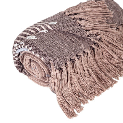 50" X 60" Taupe and Gray Woven Cotton Striped Throw Blanket with Fringe HomeRoots