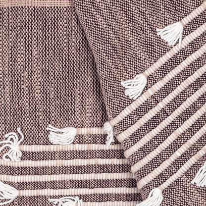 50" X 60" Taupe and Gray Woven Cotton Striped Throw Blanket with Fringe HomeRoots