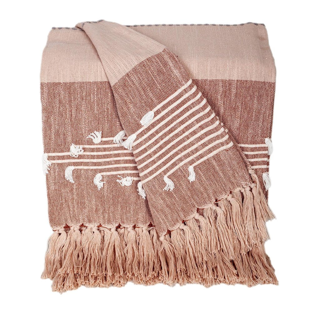 50" X 60" Gray and Rust Woven Cotton Striped Throw Blanket with Fringe, Embroidery HomeRoots