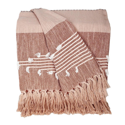 50" X 60" Gray and Rust Woven Cotton Striped Throw Blanket with Fringe, Embroidery HomeRoots