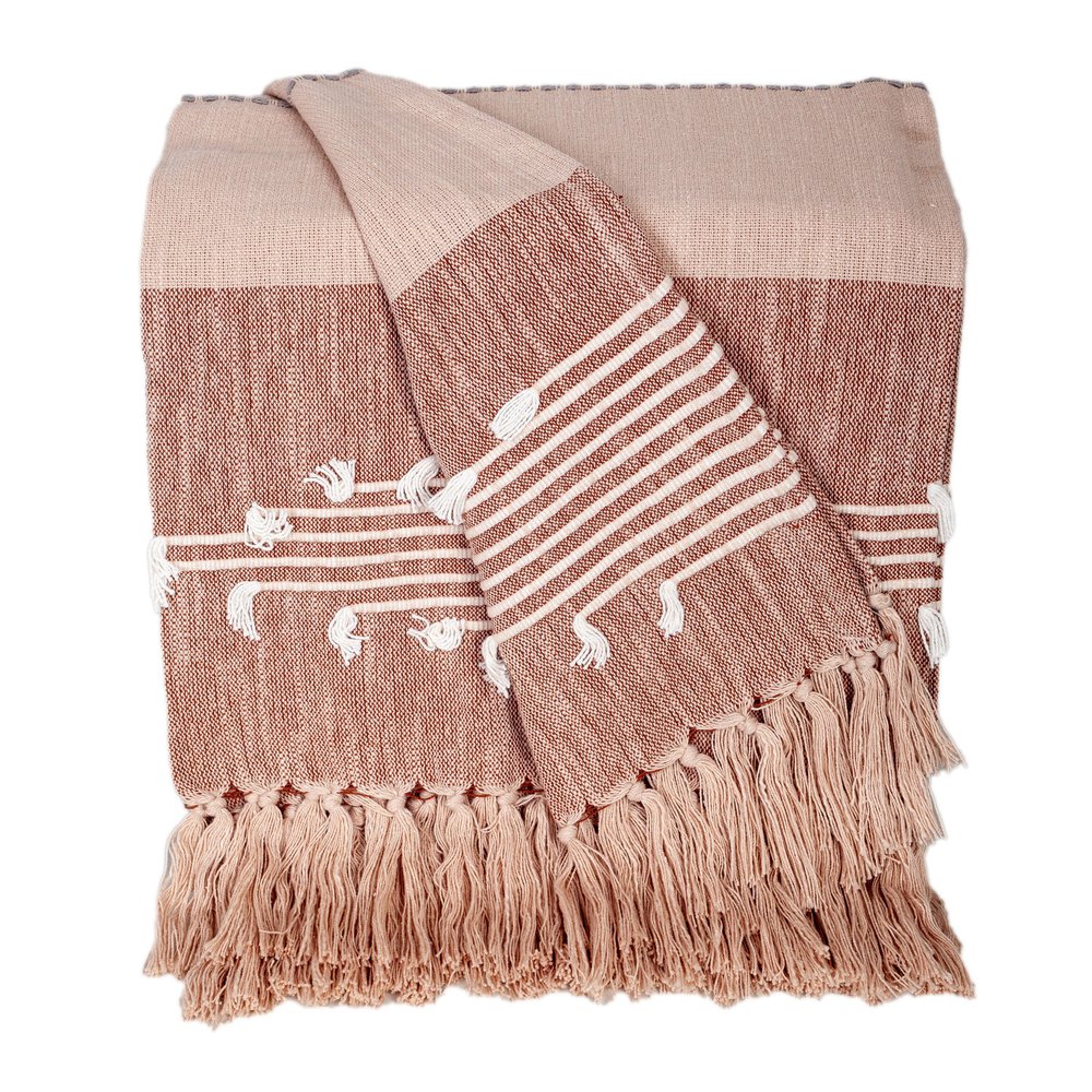 50" X 60" Gray and Rust Woven Cotton Striped Throw Blanket with Fringe, Embroidery HomeRoots