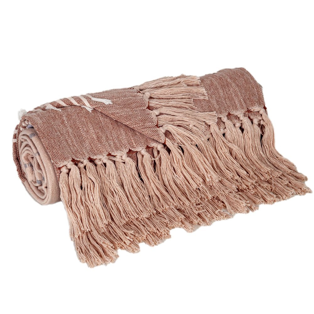 50" X 60" Gray and Rust Woven Cotton Striped Throw Blanket with Fringe, Embroidery HomeRoots