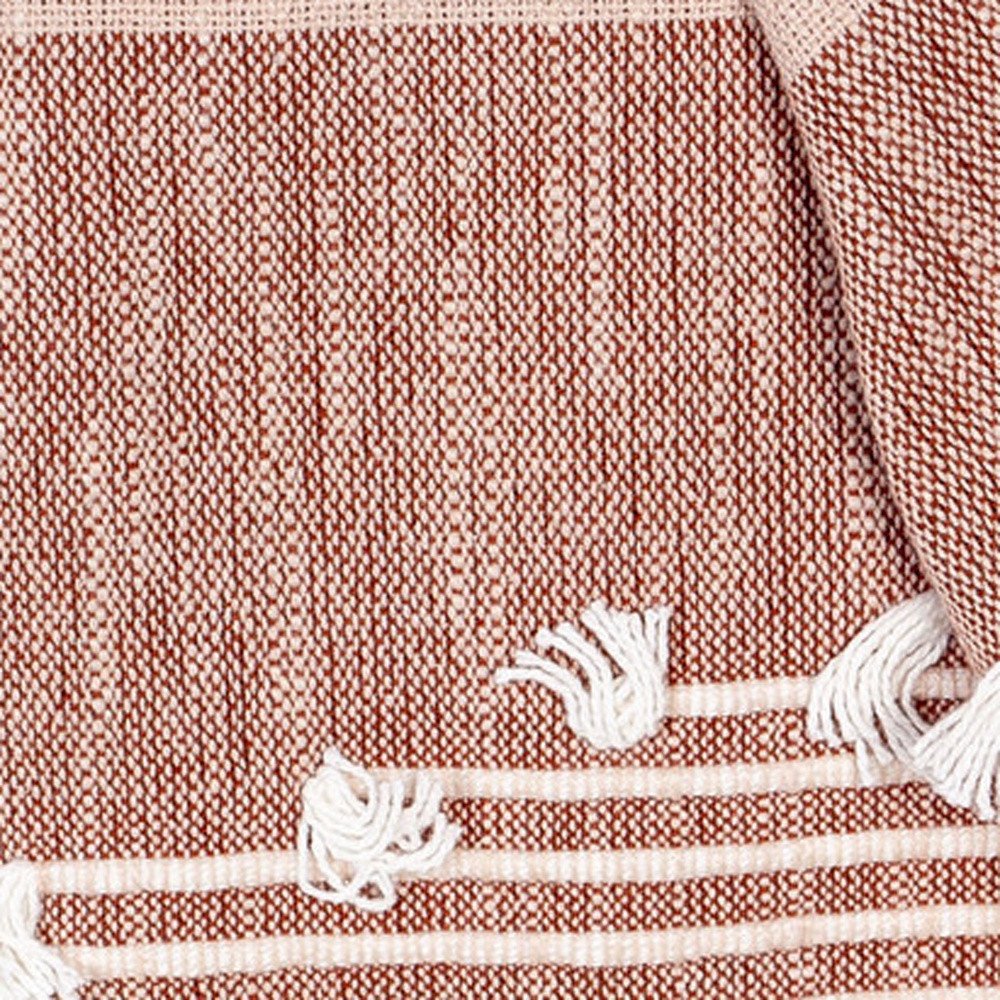 50" X 60" Gray and Rust Woven Cotton Striped Throw Blanket with Fringe, Embroidery HomeRoots