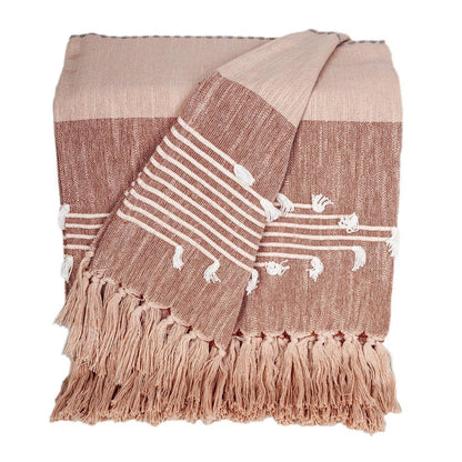 50" X 60" Gray and Rust Woven Cotton Striped Throw Blanket with Fringe, Embroidery HomeRoots