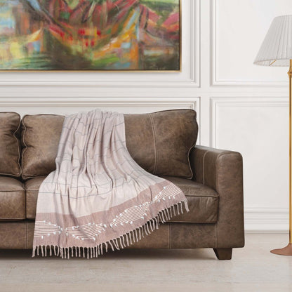 50" X 60" Gray and Rust Woven Cotton Striped Throw Blanket with Fringe, Embroidery HomeRoots
