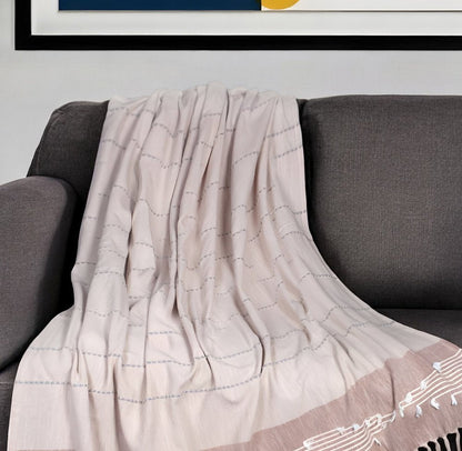50" X 60" Gray and Rust Woven Cotton Striped Throw Blanket with Fringe, Embroidery HomeRoots