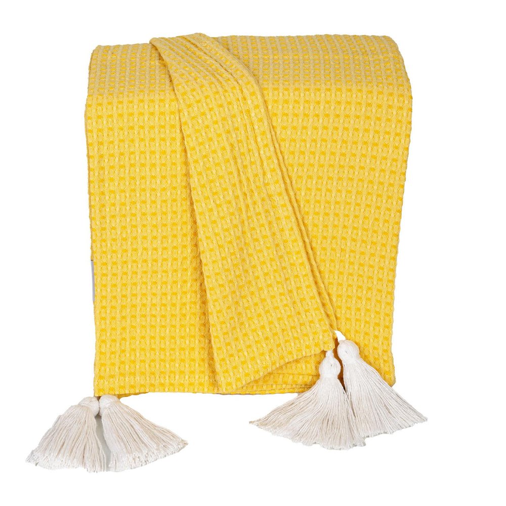 50" X 60" Yellow Woven Cotton Throw Blanket with Tassels HomeRoots