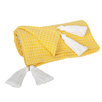 50" X 60" Yellow Woven Cotton Throw Blanket with Tassels HomeRoots
