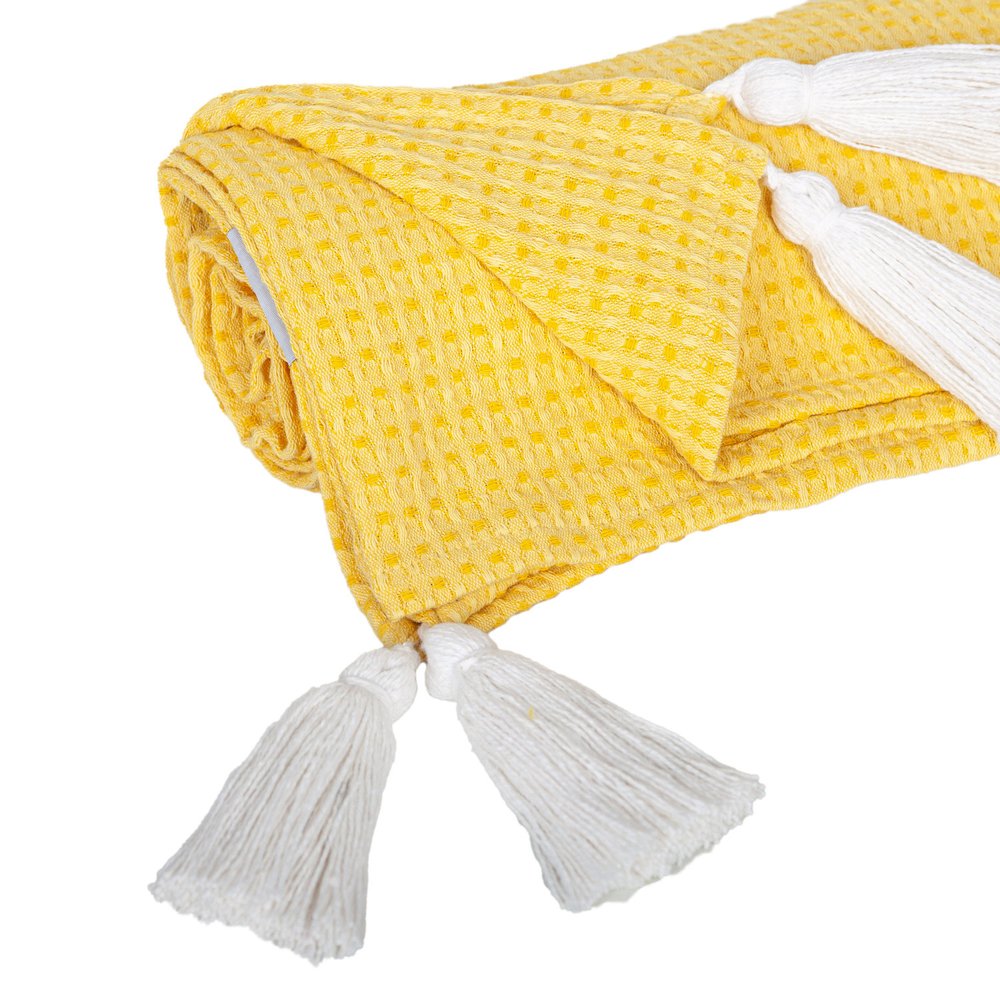 50" X 60" Yellow Woven Cotton Throw Blanket with Tassels HomeRoots