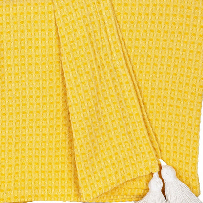 50" X 60" Yellow Woven Cotton Throw Blanket with Tassels HomeRoots