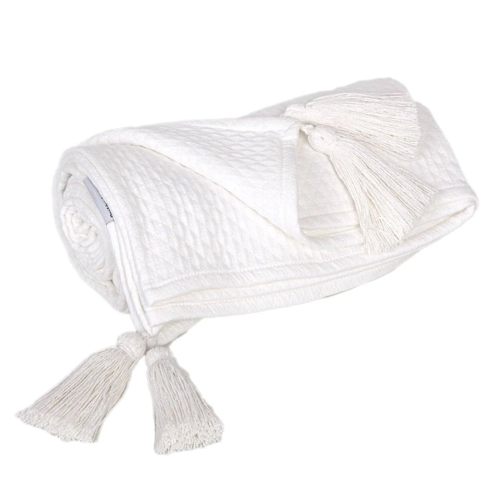 60" X 50" White Woven Cotton Throw Blanket HomeRoots