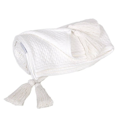 60" X 50" White Woven Cotton Throw Blanket HomeRoots