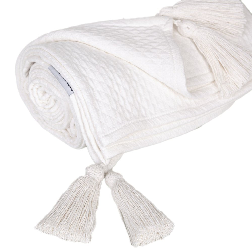 60" X 50" White Woven Cotton Throw Blanket HomeRoots